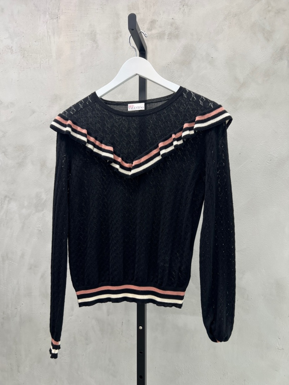 Valentino Black Knit Sweater with Pink and White Trim in good condition